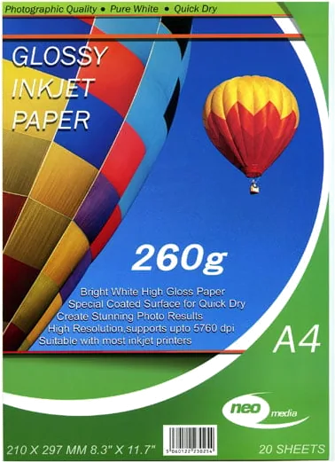 20 pack of A4 260gsm Gloss Photo paper
