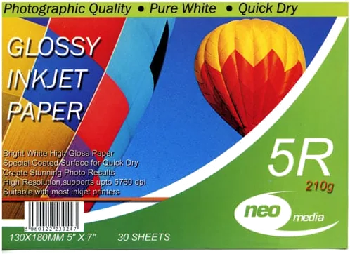 7x5 210gsm Photo Gloss Paper 30 Sheets Neo Media