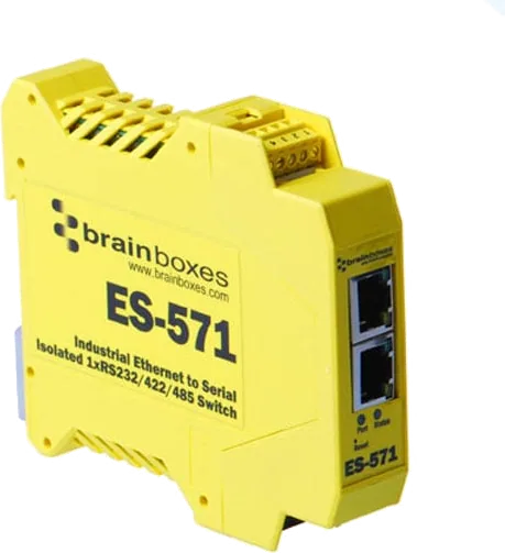 Brainboxes Isolated Industrial Ethernet to Serial 1xRS232/422/485 + Ethernet Switch