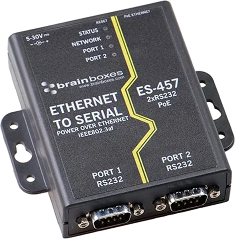 Brainboxes 2 Port RS232 PoE Ethernet to Serial Adapter