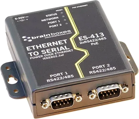 Brainboxes 2 Port RS422/485 PoE Ethernet to Serial Adapter