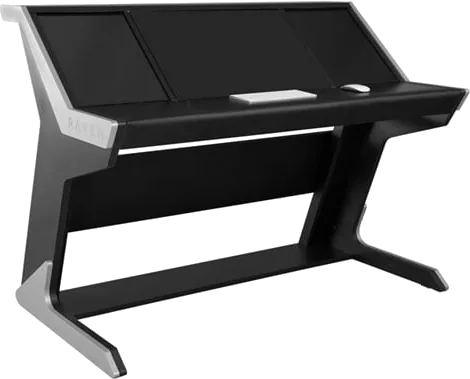 Slate Media Technology RAVEN CORE Station Studio Desk for RAVEN MTi2, Silver Side Panels, Padded Leatherette Armrest