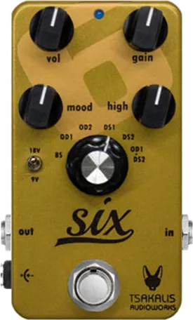 Tsakalis Audio Works Six Booster / Distortion / Overdrive Guitar Effect Pedal with 6 Mode Rotary Switch, 9-18V