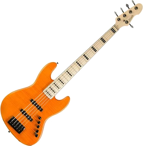Blade B45-Custom, 5-String Electric Bass Guitar, Swamp Ash Body, Figured Veneer Top, Active Pickups, Sunset Orange