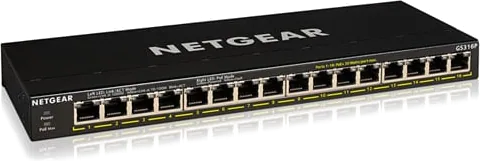 16 Port NETGEAR GS316P-100EUS, Gigabit Ethernet Unmanaged PoE+ Switch with FlexPoE, 802.3af/at