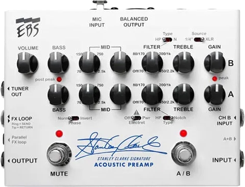 EBS - 'Stanley Clarke' Signature Acoustic Preamp Pedal, Two Channels, XLR Input, Phantom Power, High Pass/Notch Filter