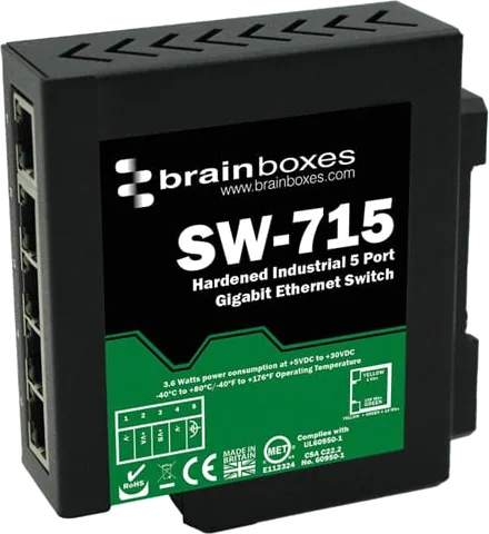 Brainboxes Hardened Industrial 5 Port Gigabit Ethernet Switch