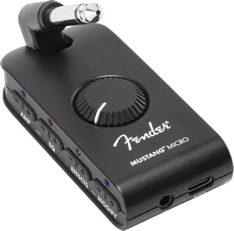 Fender - Mustang Micro Headphone Amp, Rechargeable Headphone Guitar Amplifier with 12 Amps, 13 Effects, 1/8" Stereo Out