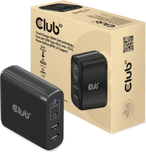 Club 3D 100W GaNIII Technology Travel Charger 2C2A