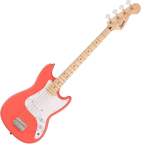 Squier Sonic Bronco Bass, Maple Fingerboard, White Pickguard, Tahitian Coral
