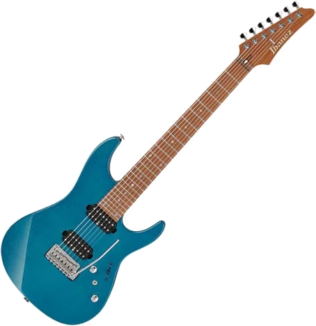 (Ex Display) Ibanez Martin Miller signed 7 String Signature AZ Series, Trans Aqua Blue