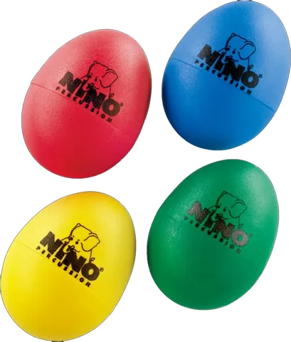 NINO - Percussion Egg Shakers, 4 Pieces 1 Blue, 1 Green, 1 Red, 1 Yellow