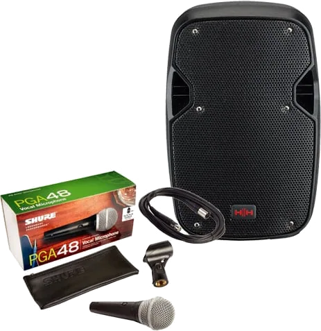 HH VRE8AG2 Full Range Speaker Bundle with Shure mic and cable