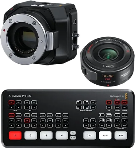 Blackmagic Design Micro Studio Camera 4K G2 Bundle with Lumix G 14-42mm Lens and ATEM Mini Pro ISO