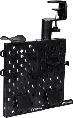Thermaltake Gaming Desk Pegboard, Small, Black, Reinforced Plastic, Clamp Install (1~65mm), Includes Accessories