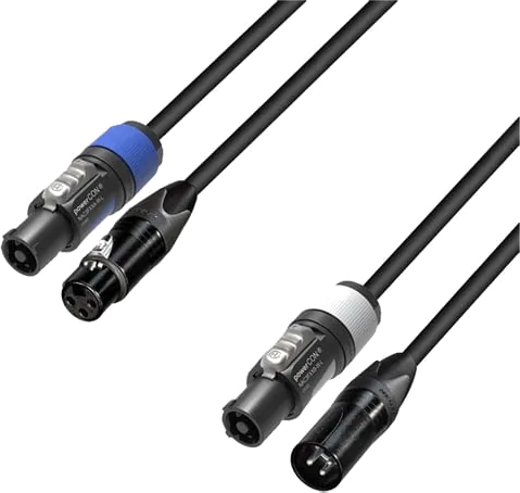 Adam Hall Cables 5 STAR H PCON D 0150 Hybrid Cable | DMX Neutrik 3-pole XLR x powerCON | 1.5 m