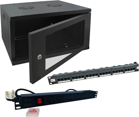 Xclio 6U Wall Mount Rack Cabinet with 24P CAT6/7 Patch Panel & 6 Way PDU KIT
