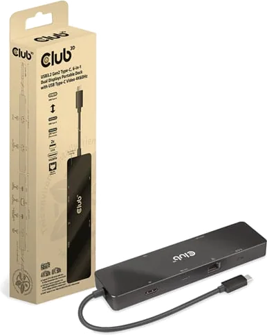 Club3D USB Gen2 Type-C 6-in-1 Dual Displays Portable Dock