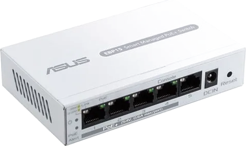 5 Port ASUS ExpertWiFi EBP15 Smart ManagePoE+ Switch, 5x GbE RJ45 Ports, 4x PoE+ 30w Ports, VLAN, IGMP Snooping, QoS