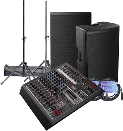 HH - Tensor TRE-1201 12" Active Loudspeakers, HH Q12FX Mixer, Stands and Leads