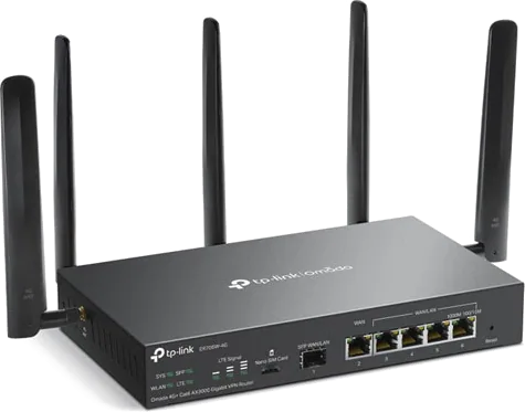 Refurbished tp-link ER706W-4G Omada AX3000 Dual Band VPN, 5 x Antennas, Wi-Fi 6, 4G+ Cat 6, 4x1Gb WAN/LAN, 1xSFP WAN/LAN