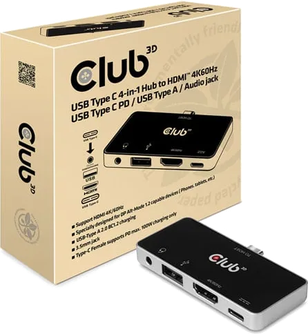 Club 3D USB Type C 4-in-1 Hub to HDMI / USB / Audio Hub