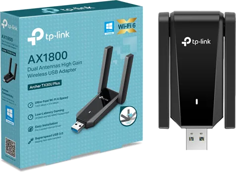 tp-link TX30U Plus Wi-Fi 6 USB Adapter, MU-MIMO, OFDMA, Dual Band, 1775Mbps (574 + 1201), 2 x High-Gain Antennas
