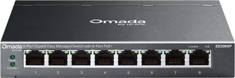 8-Port tp-link Omada ES208GP PoE+ Easy Managed Switch, 64W PoE Budget, 8 x 10/100/1000 Mbps RJ45 Ports (8 x PoE+)