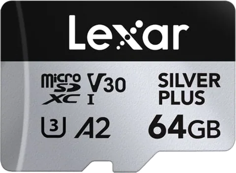 64GB Lexar SILVER PLUS MicroSDXC UHS-I Card, V30, 205MB/s Read,100MB/s Write