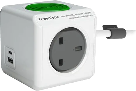 Allocacoc PowerCube 3-Socket Mains Extension Lead w/ Wireless Charger 1.5M