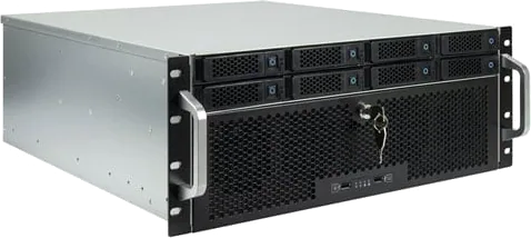 Refurbished Inter-Tech 4U-4708 Server Case, 8x 2.5" /3.5" HDD, 4x 80mm Fans, 2x USB 2.0, Lockable Front Door w/o PSU
