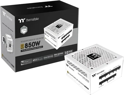 Open Box 850W Thermaltake GF A3 Snow, Modular, 80PLUS Gold, Cybernetics Platinum, Single Rail, PCIe 5.1, ATX, Smart Fan