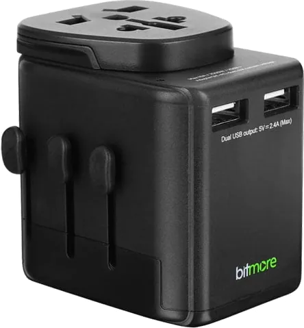 Bitmore World to World Wall Charger, 2 x USB Type-A, International Travel Adaptor, 175+ Countries
