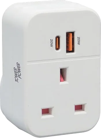 Tower 20W USB PD Wall Charger with AC Passthrough UK
