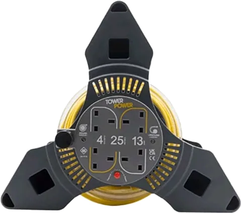Tower 25 Metre 4 Socket Portable Cable Reel Black