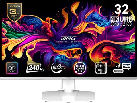 MSI 32" MPG 321URXW QD-OLED UHD 240Hz White G-Sync Compatible Monitor