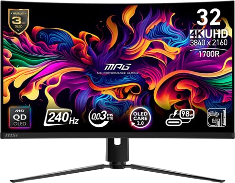MSI 31.5" MPG 321CURX QD-OLED UHD 240Hz G-Sync Compatible Curved Monitor