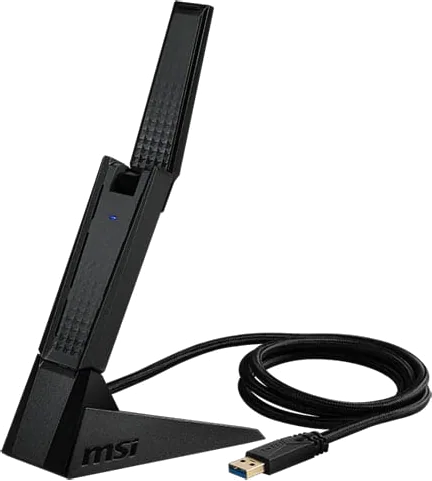 MSI AXE5400 Wireless Adapter, WiFi 6E, USB 3.2 Gen1, Tri Band (574 + 2402 + 2402) Mbps, OFDMA, MU-MIMO, WPA3