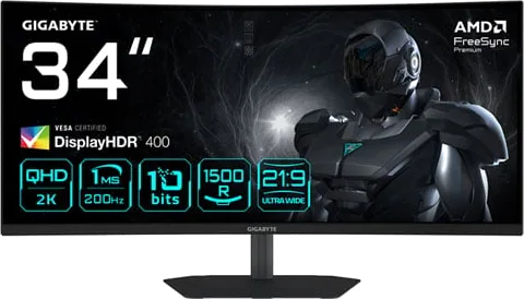 Gigabyte 34" G34WQC2 WQHD 200Hz FreeSync Premium VA Curved Gaming Monitor
