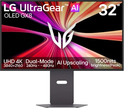 LG UltraGear GX8 32GX870B-B 32” 4K 240Hz / 1080p 480Hz Dual Mode FreeSync Premium Pro OLED Monitor