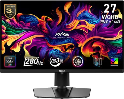 MSI 27" MAG 271QP QD-OLED X28 280Hz WQHD QD-OLED TrueBlack HDR400 Gaming Monitor
